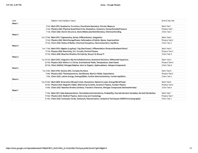 A Level Schedule | PDF