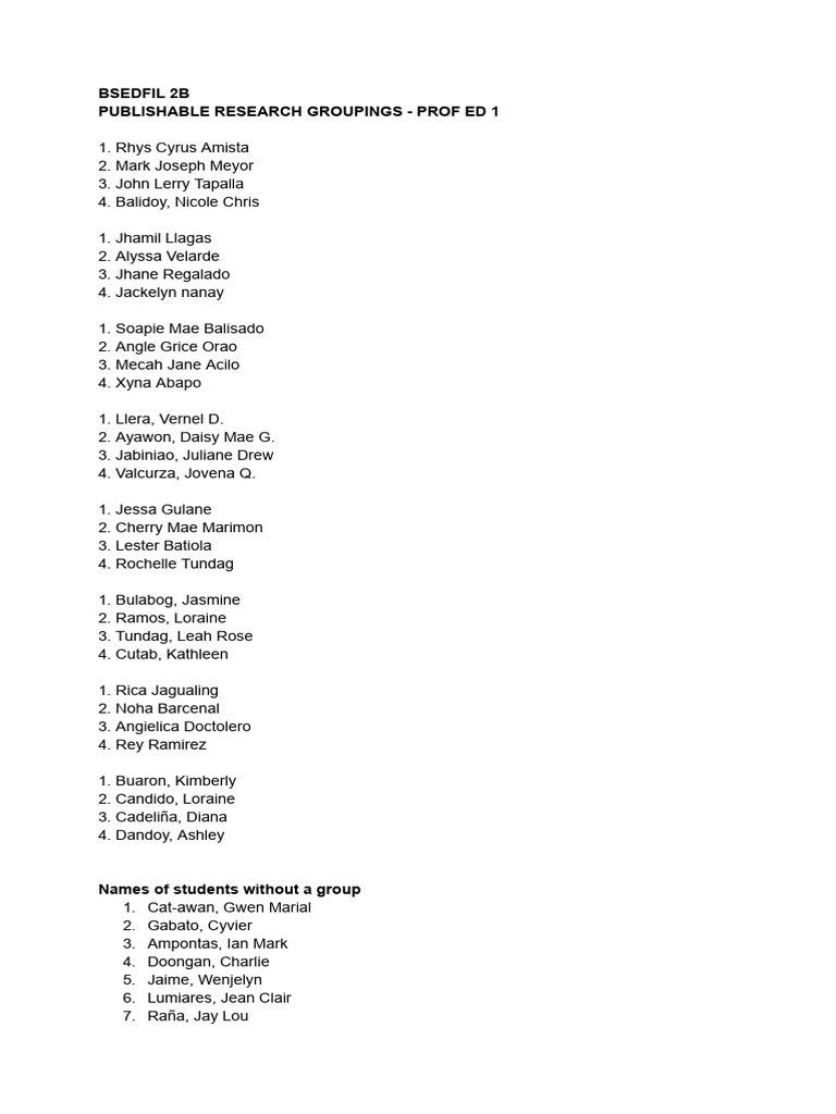 Publishable Resarch Groupings | PDF
