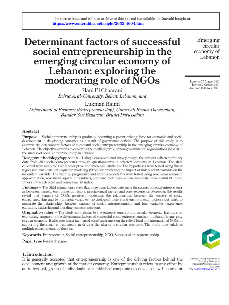 Determinant Factors of Successful Social Entrepreneurship in The ...