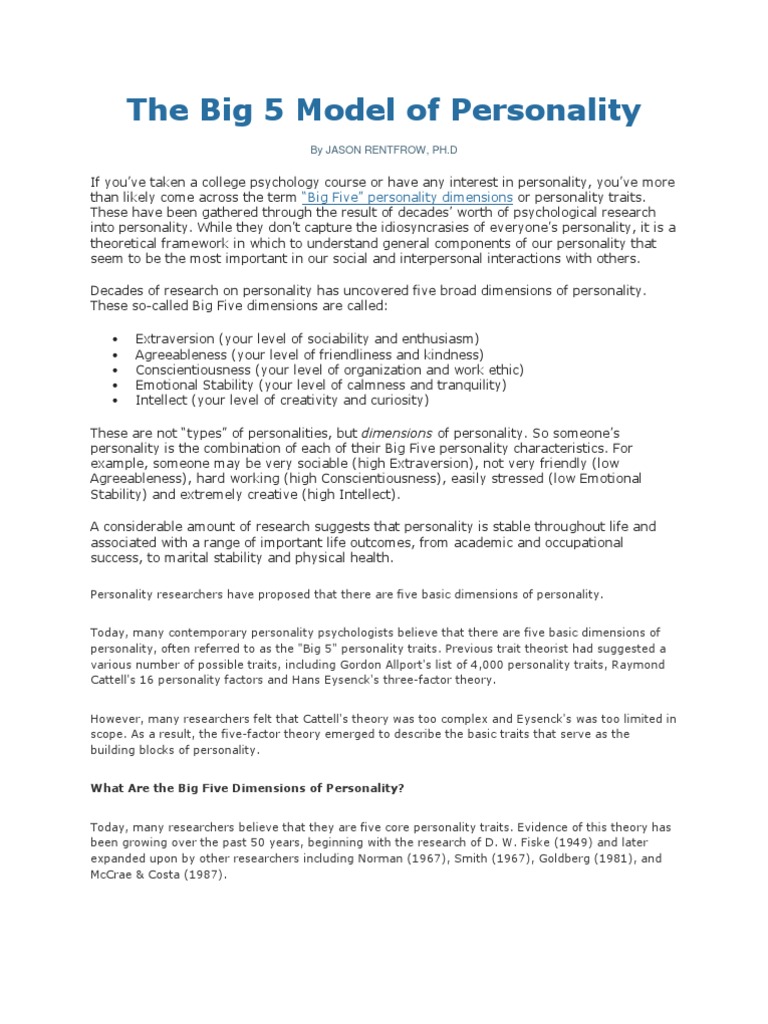 Understanding the Big Five Personality Model | PDF | Personality Traits ...