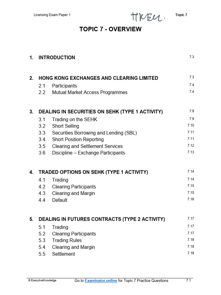HKSI topic 7 | PDF | Short (Finance) | Market (Economics)