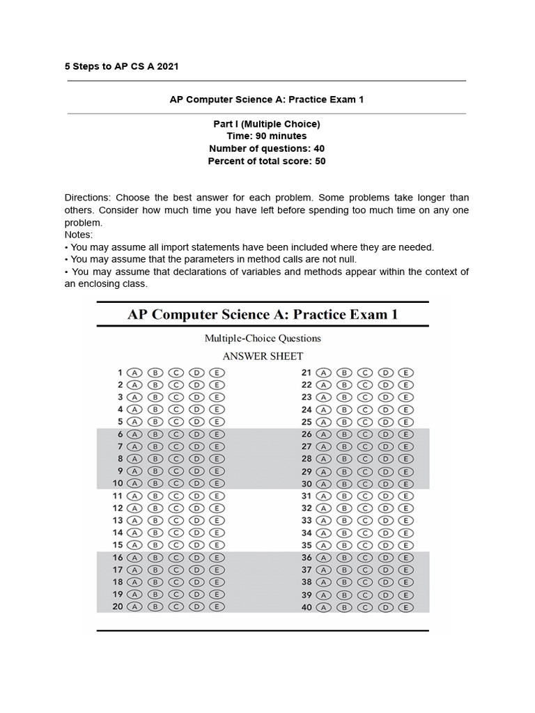AP Computer Science A Practice Exam | PDF | Boolean Data Type | Computing