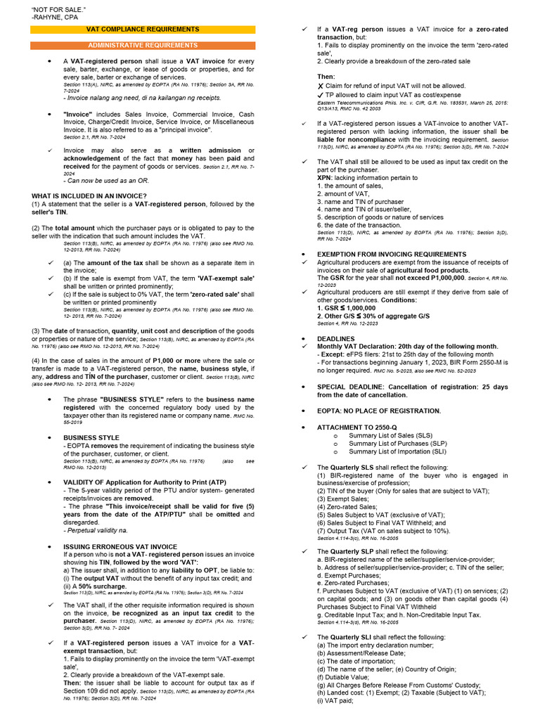 Tax-07 - Vat Compliance Requirements | PDF | Value Added Tax | Invoice