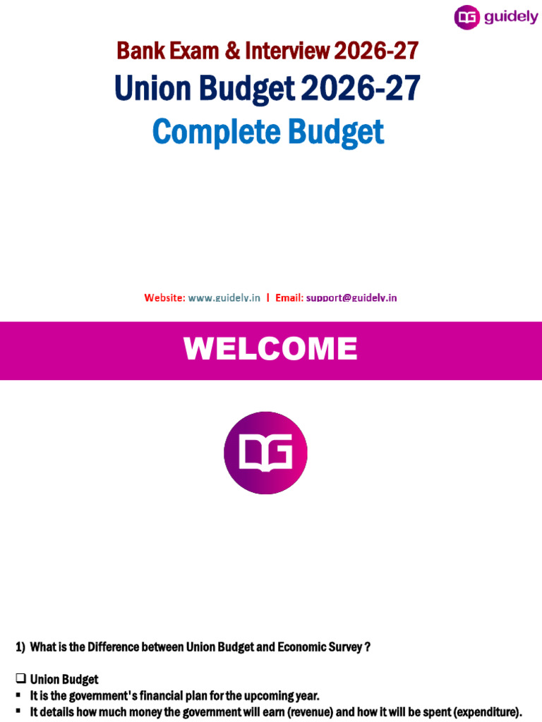 UNION BUDGET 2026-27 Notes by Aditya Sir | PDF | Expense | Taxes