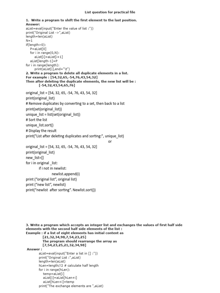 List Question For Practical File | PDF | Computer Programming | Computing