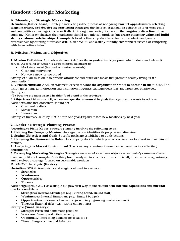 Handout Strategic Marketing | PDF | Marketing Strategy | Swot Analysis