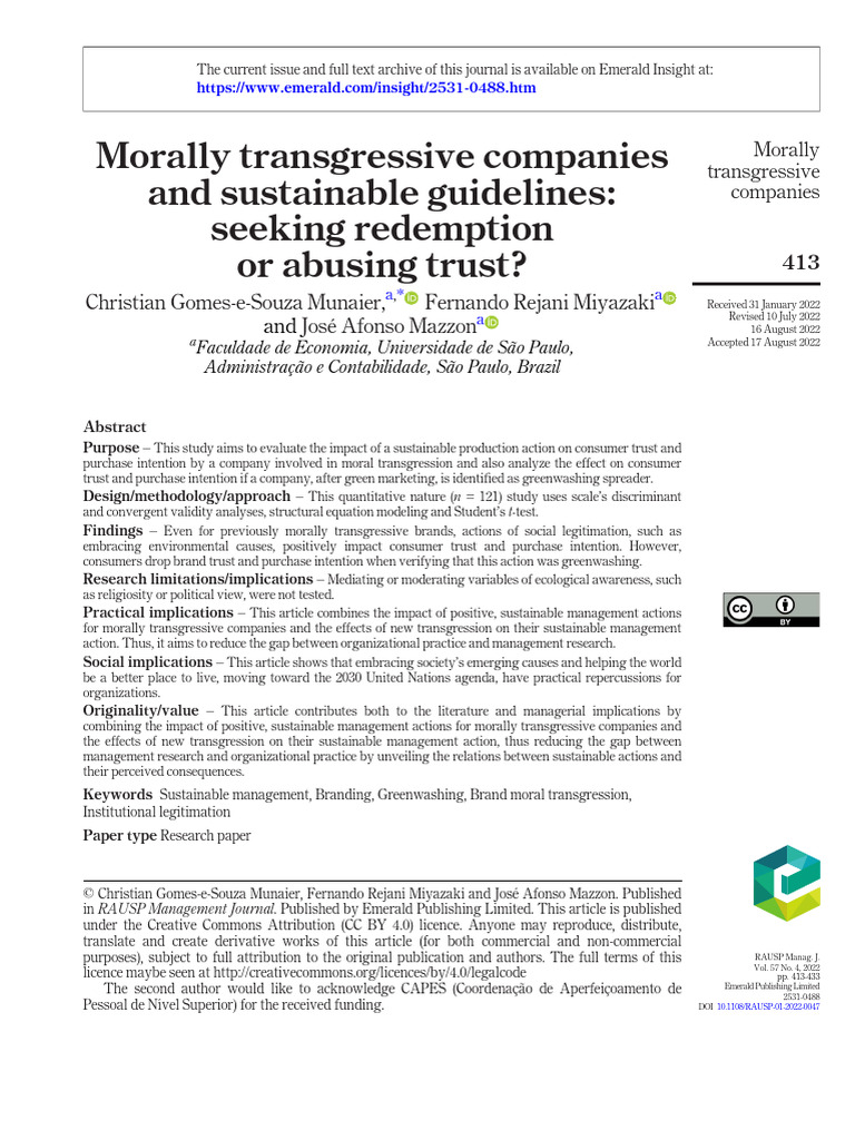 Morally transgressive companies and sustainable guidelines seeking ...