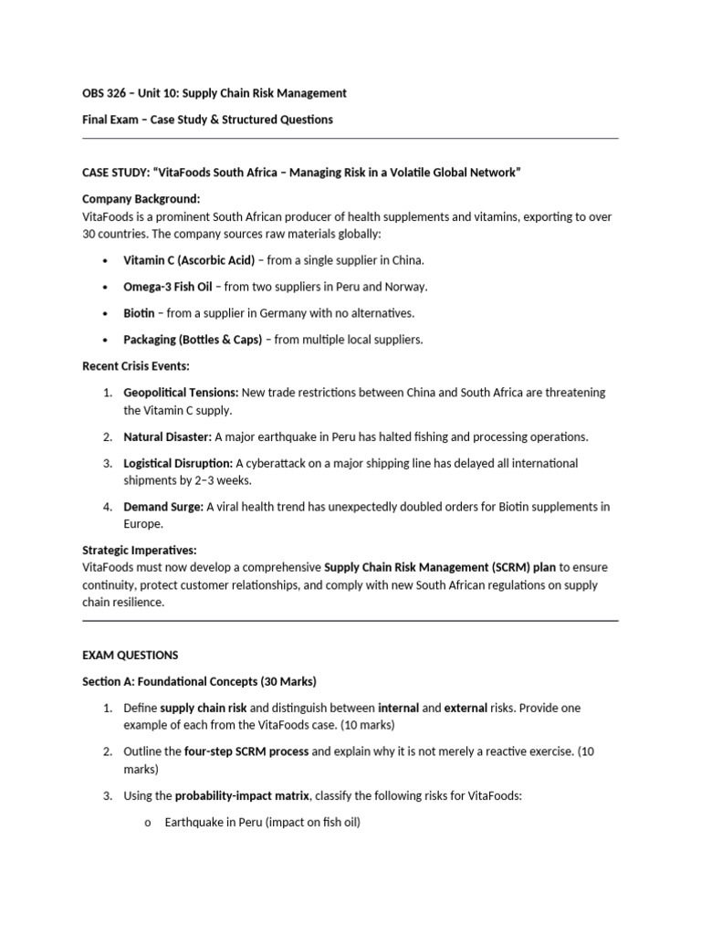 Risk Management Scenario | PDF | Supply Chain | Business