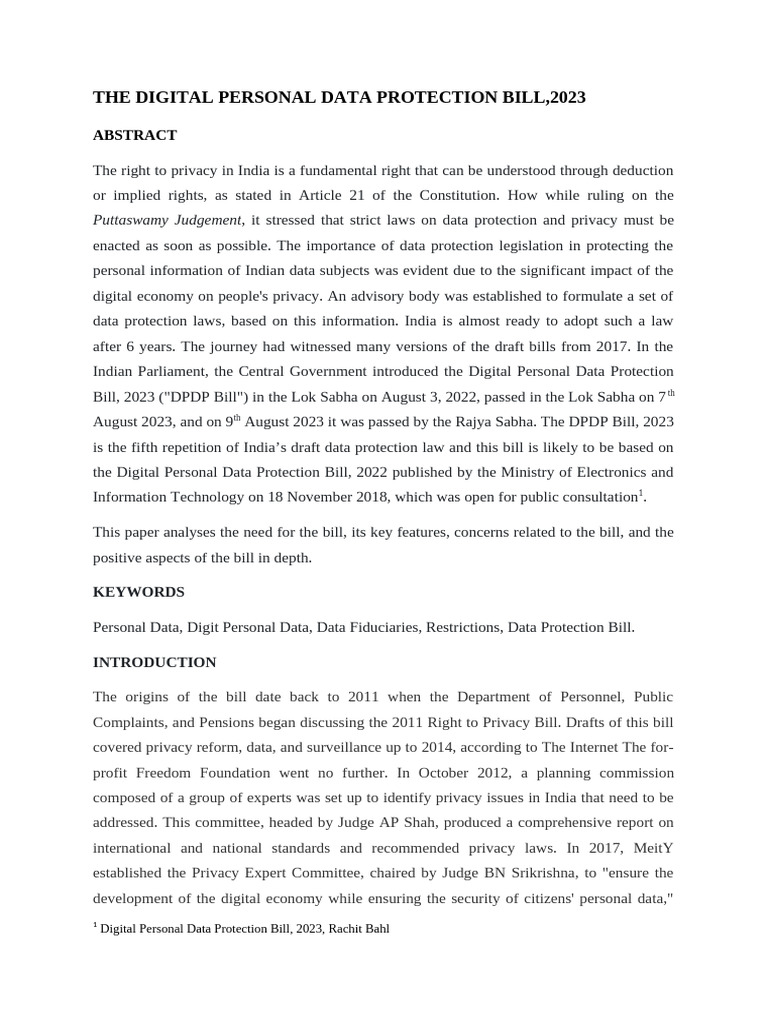 The Digital Personal Data Protection Bill | PDF | Privacy | Fiduciary