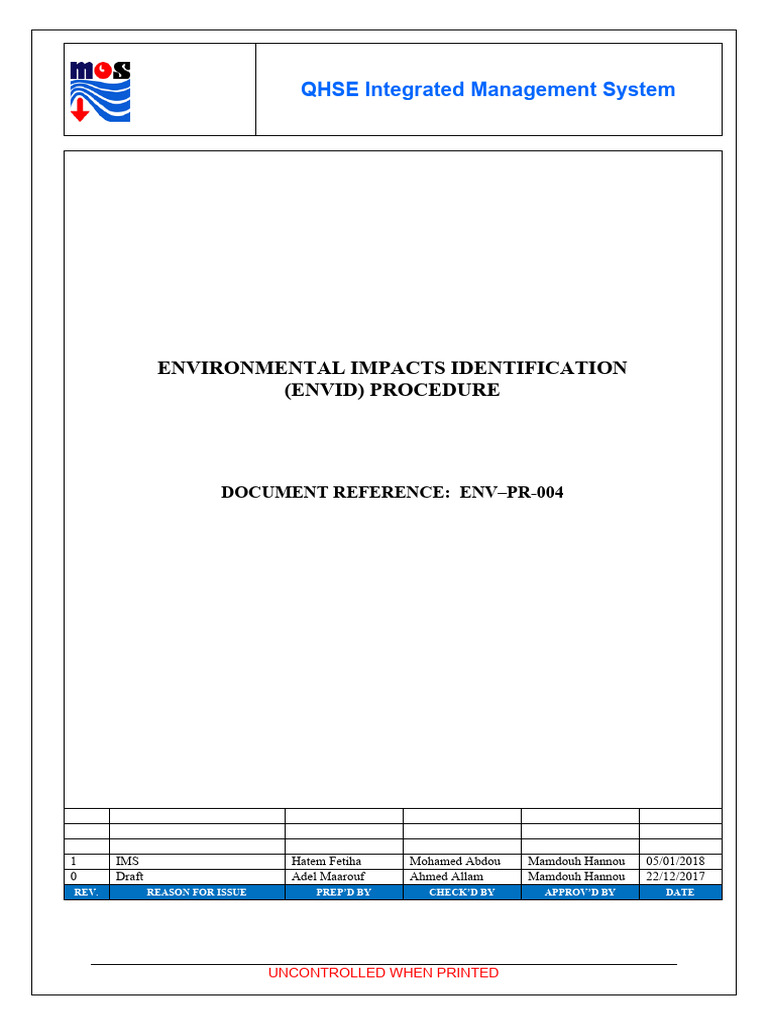 Env-Pr-004 Envid Procedure | PDF | Risk | Hazards