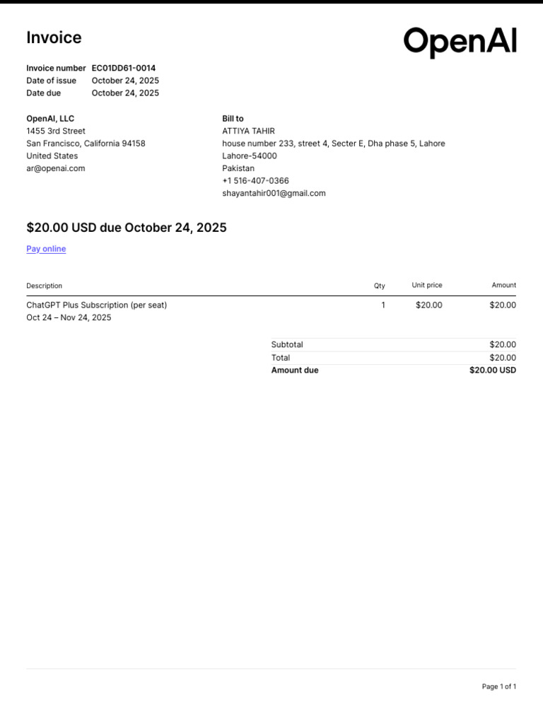Invoice EC01DD61 0014 | PDF