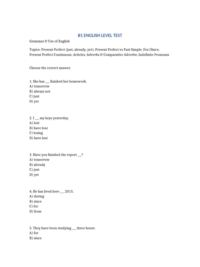 B1 English Level Test | PDF | English Language