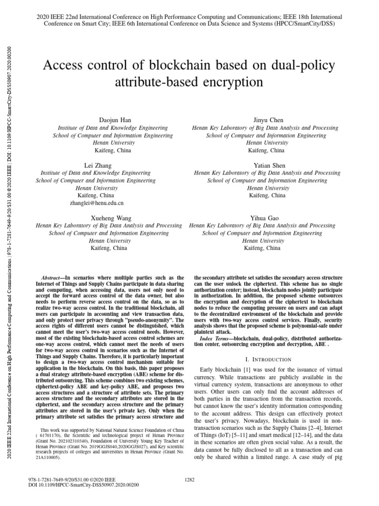 138. Access Control of Blockchain Based on Dual-policy Attribute-based ...