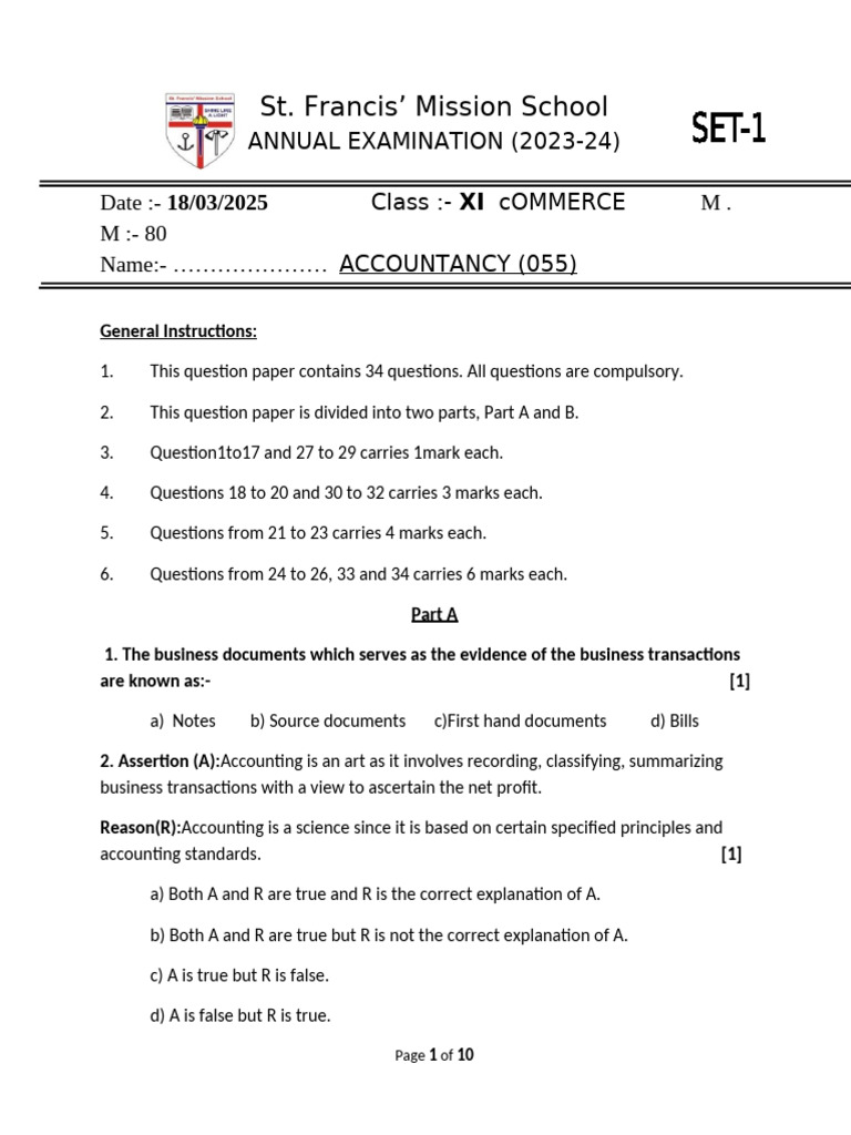Accountancy Class 11 Set 1 | PDF | Expense | Debits And Credits
