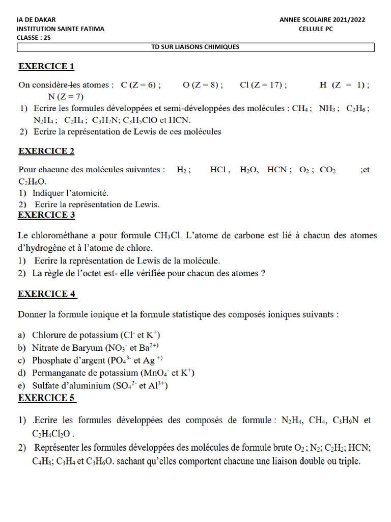 TD Liaison Chimique Isf 2022 | PDF