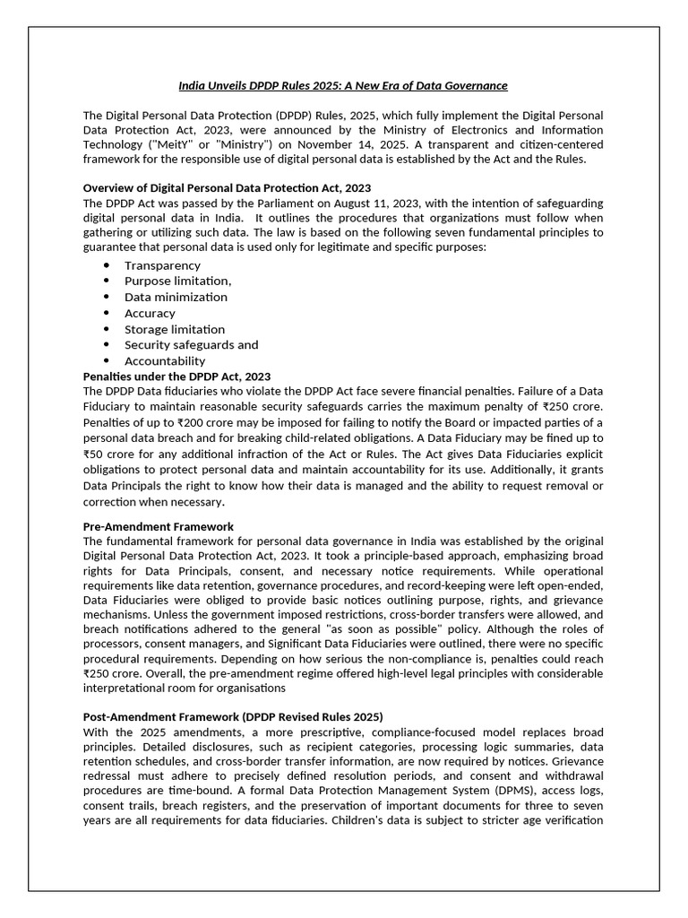 India Unveils DPDP Rules 2025 NL | PDF | Information Privacy | Fiduciary