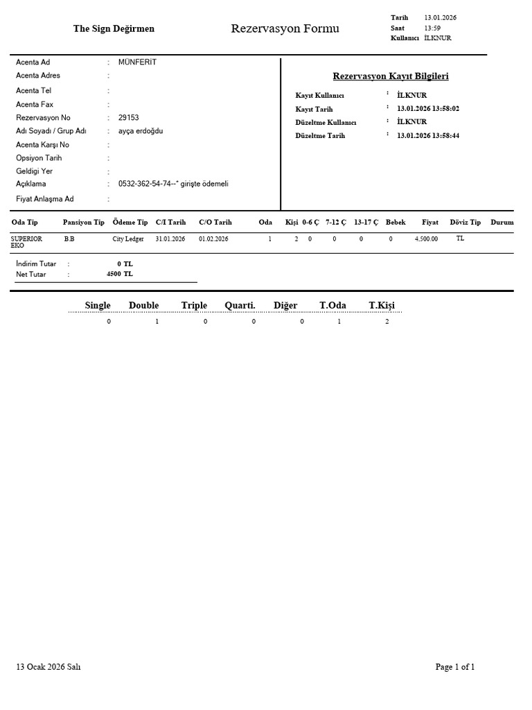 RPR Rezervasyon | PDF
