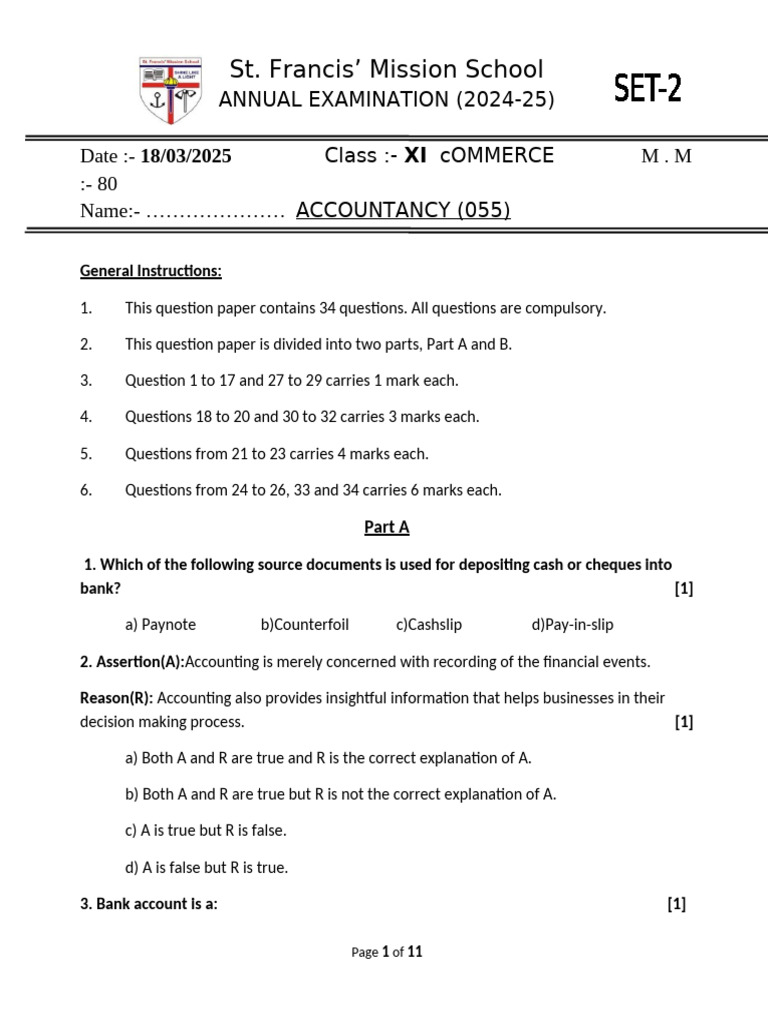 Accountancy Class 11 Set 2 | PDF | Debits And Credits | Cheque