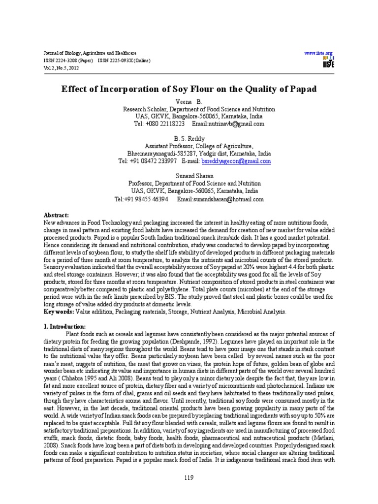 Soy Flour Impact on Papad Quality | PDF | Soybean | Legume