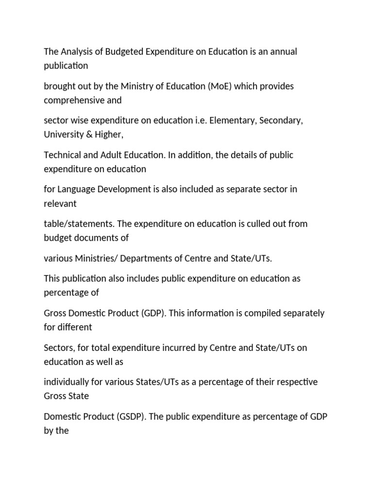 The Analysis of Budgeted Expenditure on Education is an Annual ...