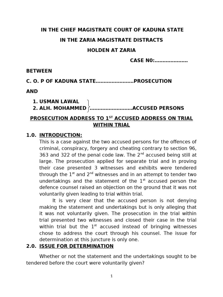 c.o.p of Kaduna State vs Usman Lawal & 1 Or | PDF | Confession (Law ...