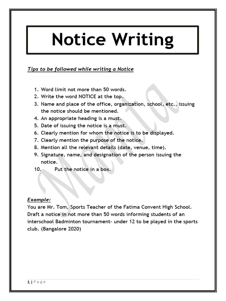 Notice Writing Grade 6 and Above | PDF
