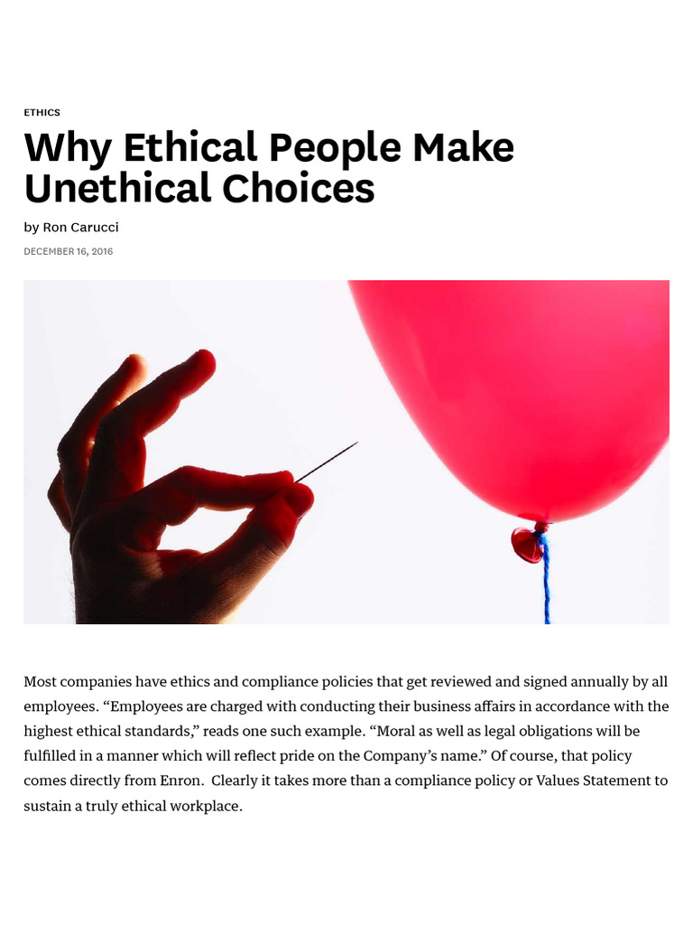 S7_HBR_Why Ethical People Make Unethical Choices | PDF | Business Ethics