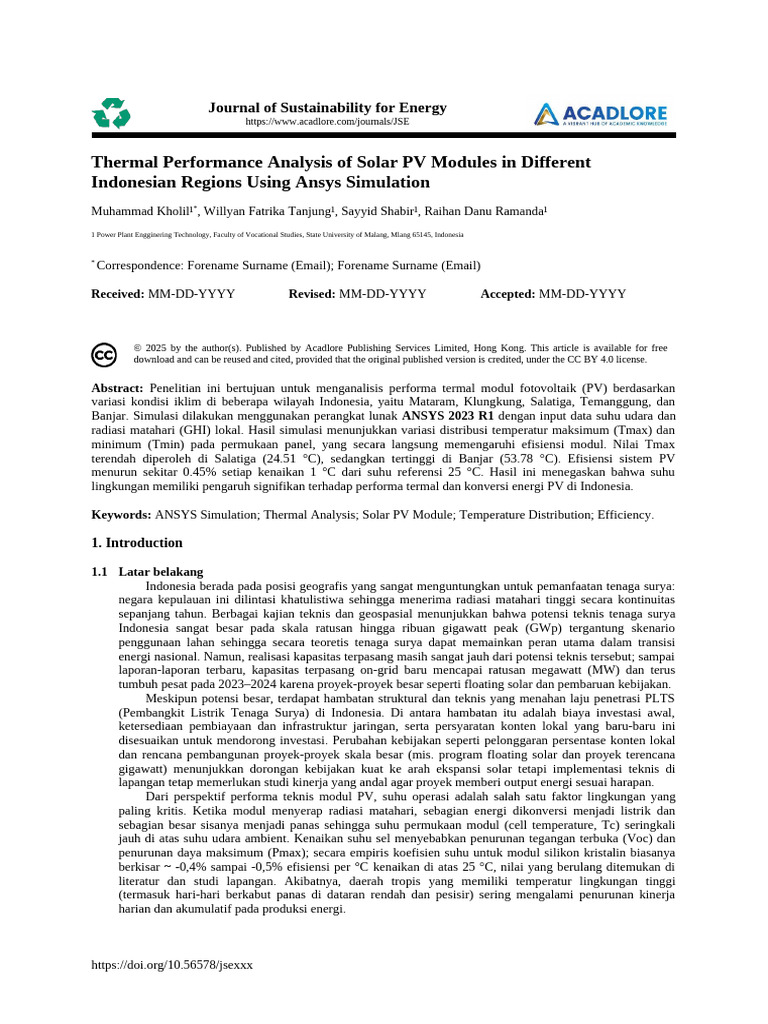 Thermal Performance Analysis of Solar PV Modules in Different ...