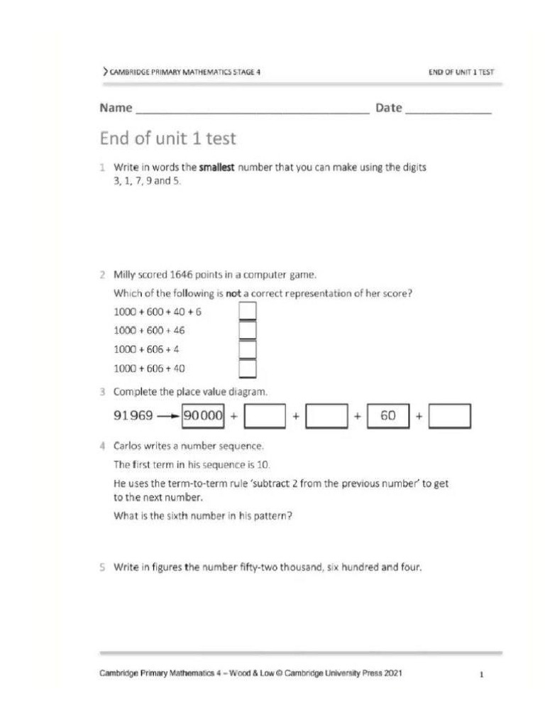 Y4 Units End Tests 1 To 18 | PDF