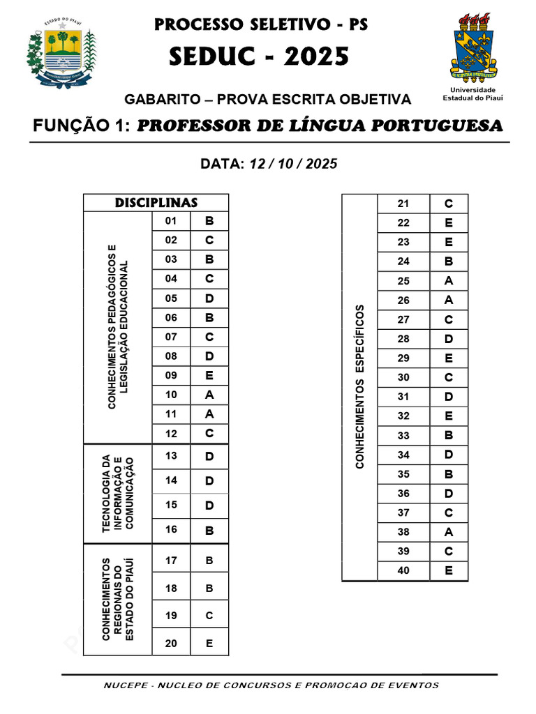 2025 Seduc Pi Gabarito | PDF