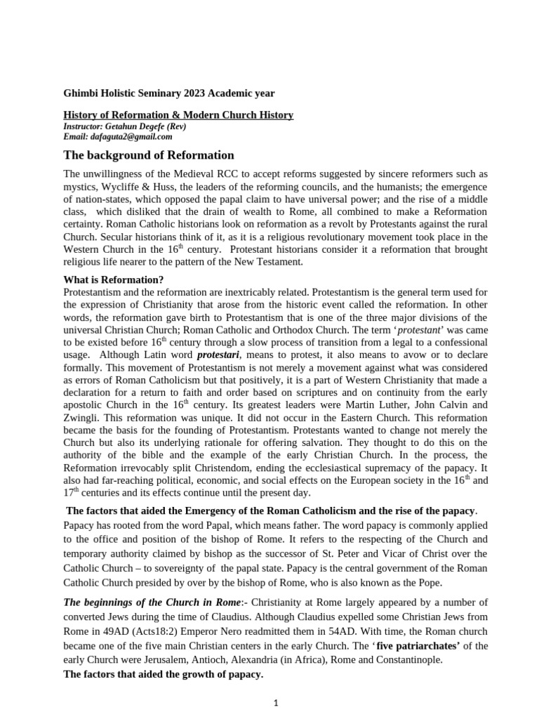 Modern CH History | PDF | Protestantism | Grace In Christianity