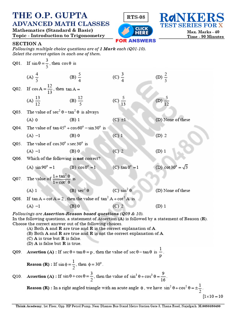 RTS-8-Introduction to Trigonometry (O.P. GUPTA) | PDF | Elementary ...
