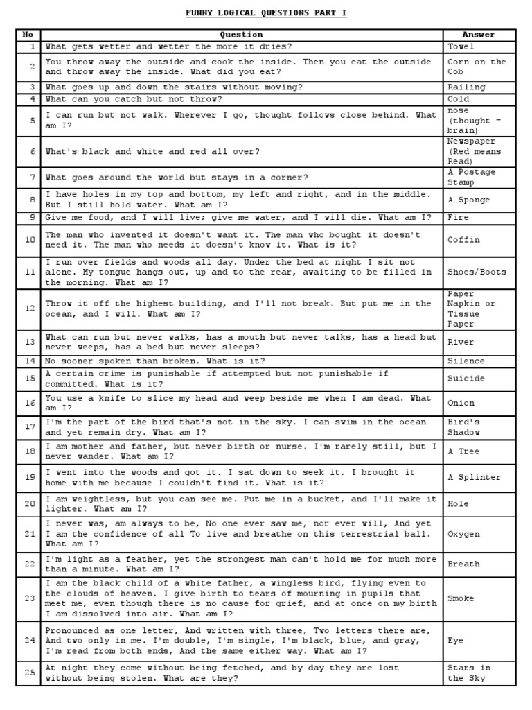 Funny Logical Questions Part 1