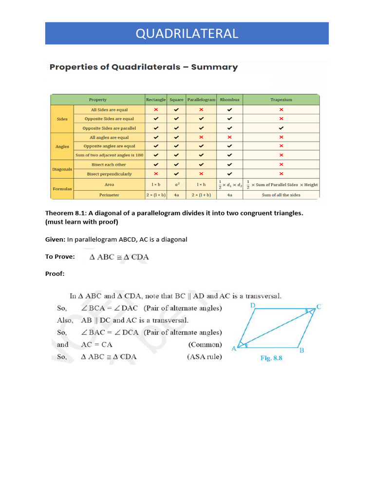 Quadrilateral CLASS 9 | PDF
