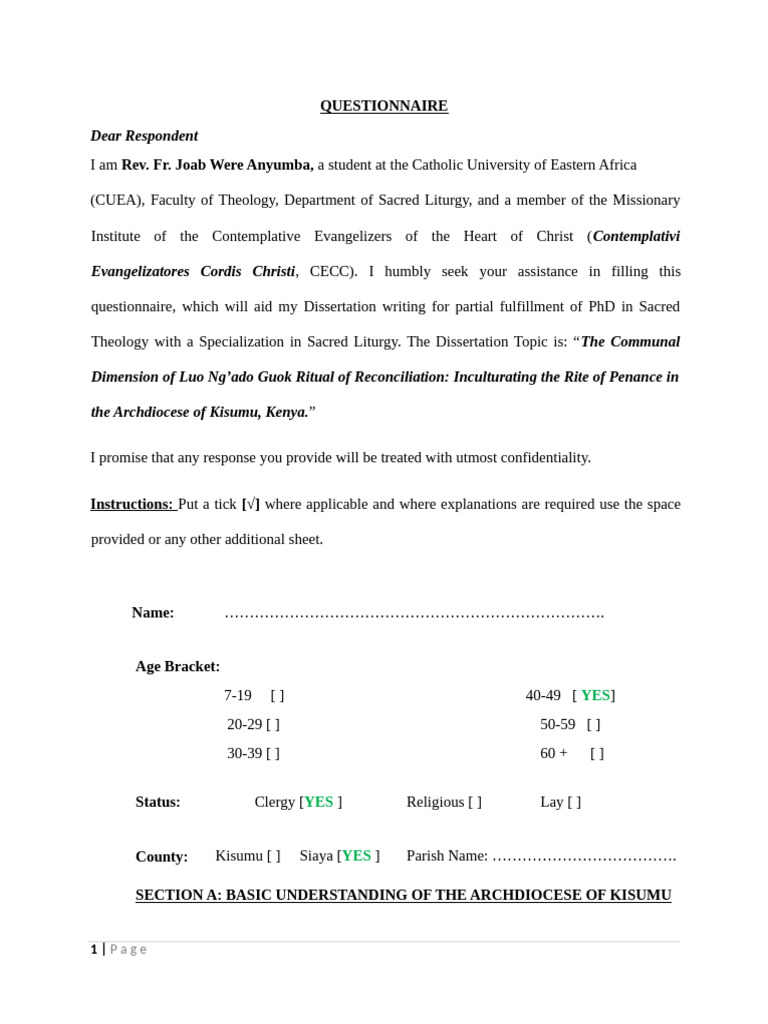PHD Questionnaire | PDF | Catholic Liturgy | Christian Worship And Liturgy