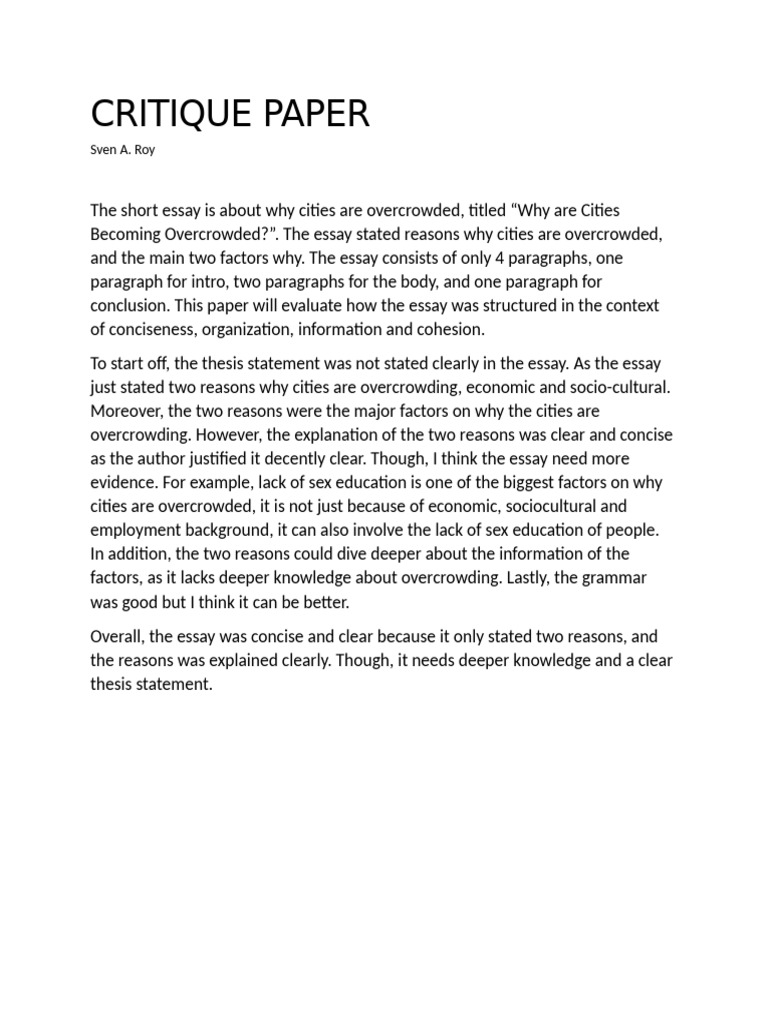 Critique Paper - Roy | PDF