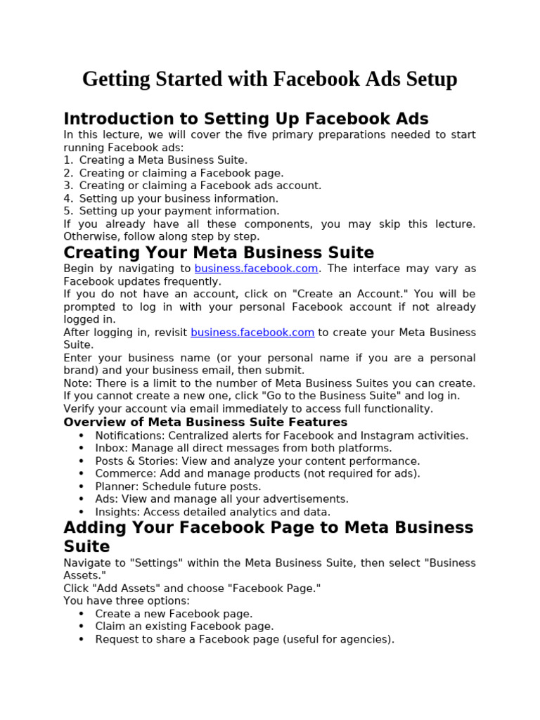 Getting Started with Facebook Ads Setup | PDF | Facebook | Computing