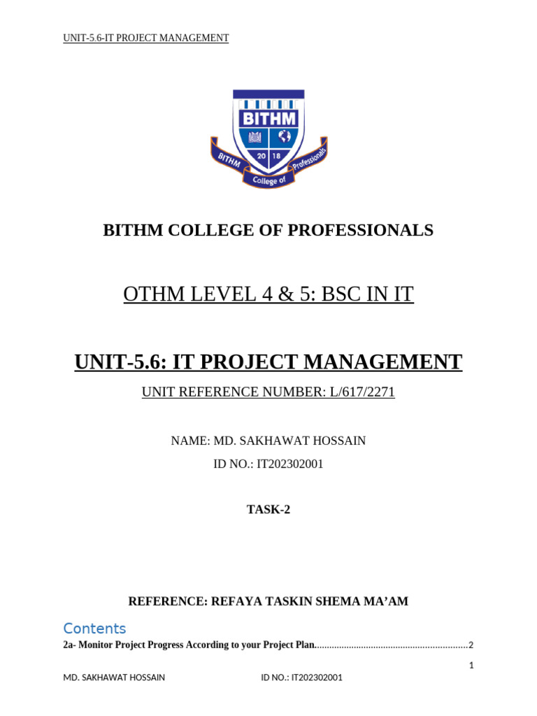 5.6-IT Project task 2 | PDF | Risk Management | Project Management