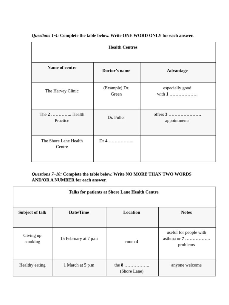 Homework (IELTS Listening Table Completion) | PDF
