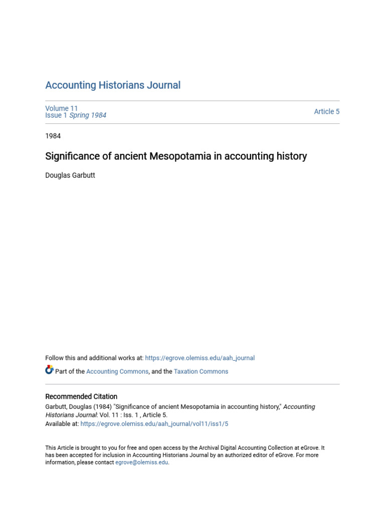 Significance of Ancient Mesopotamia in Accounting History | PDF | Sumer ...