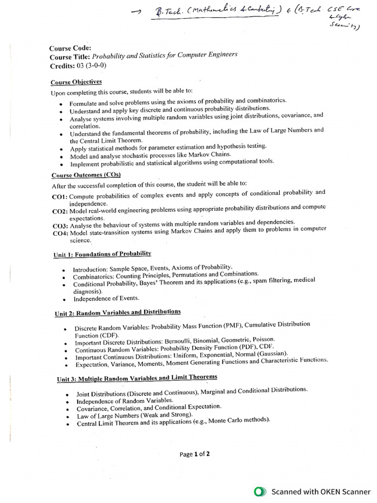 Probability and Statistics for Computer Engineers | PDF