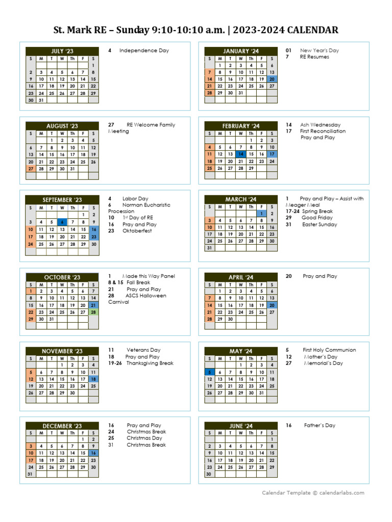 RE Calendar 2023-24 | PDF | Liturgical Calendar | Observances