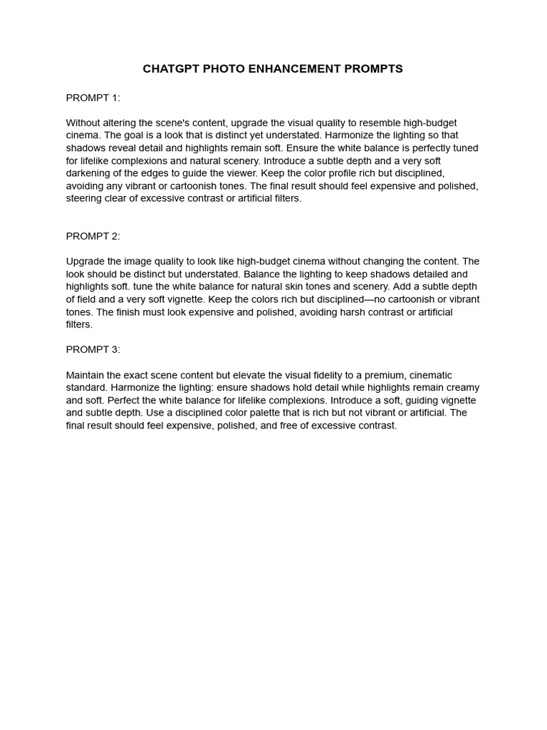 Photo Enhancement Prompts | PDF