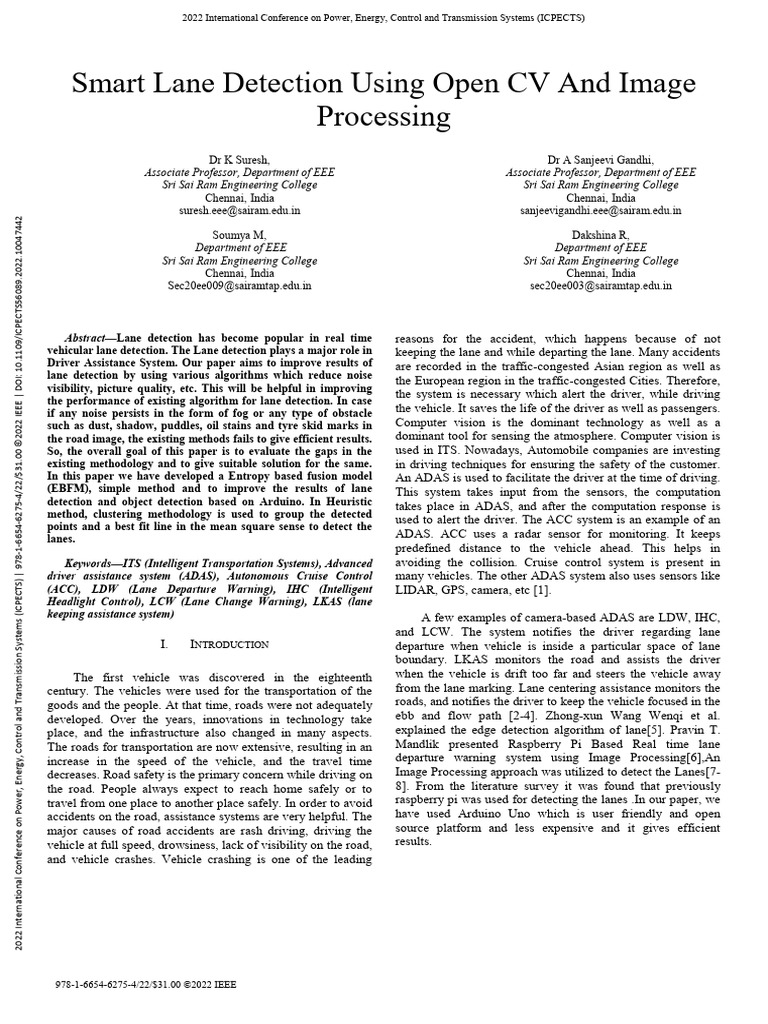 Smart Lane Detection Using Open CV and Image Processing | PDF | Image ...