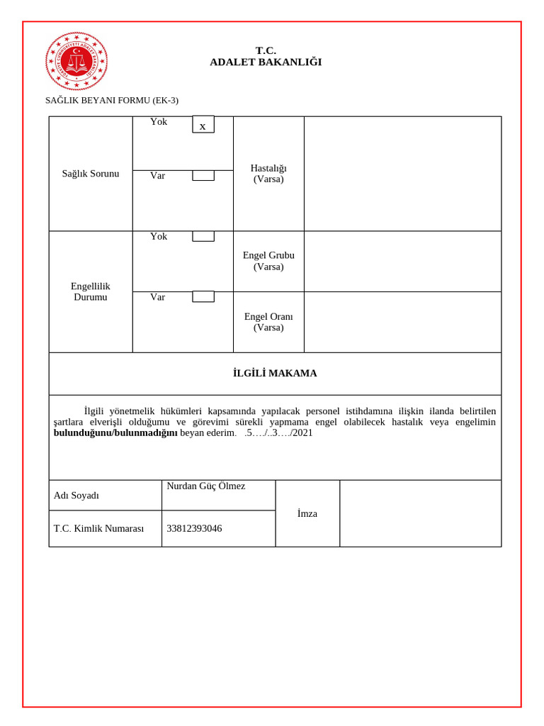 1922021165657EK-3 Sağlık Beyan Formu | PDF