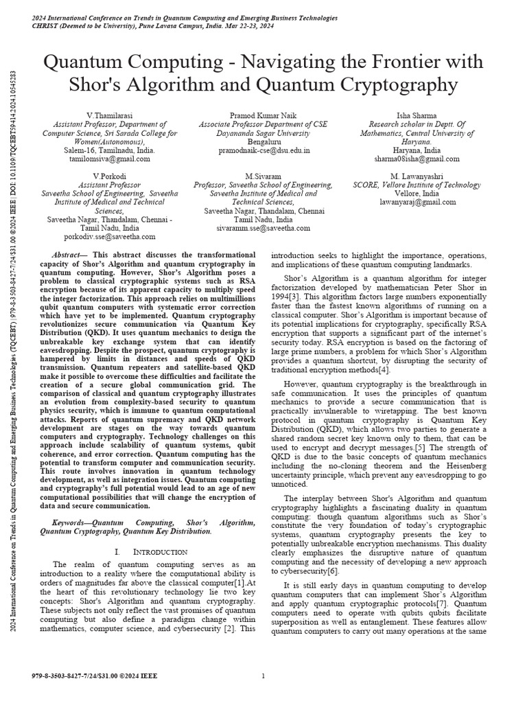 Quantum Computing - Navigating The Frontier With Shors Algorithm and ...