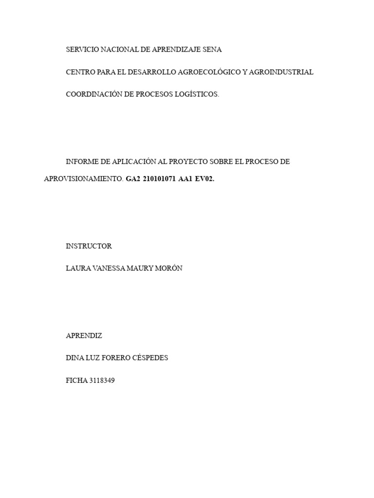 Informe de Aplicación Al Proyecto Sobre El Proceso de Aprovisionamiento ...
