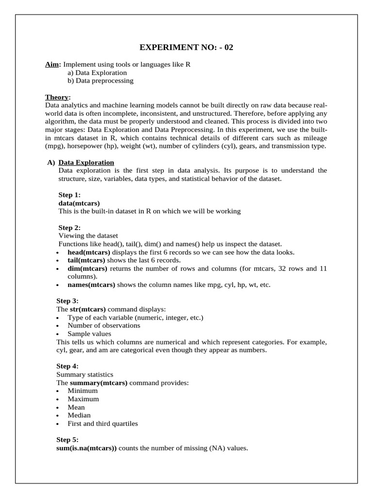 EXPERIMENT_NO _2_Implement using tools or languages like R | PDF | Data ...