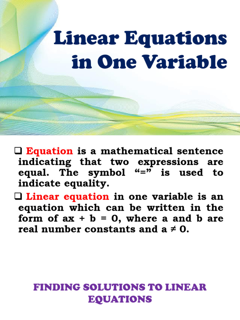 Q4 L3b Linear Equation in One Variable | PDF | Equations | Subtraction