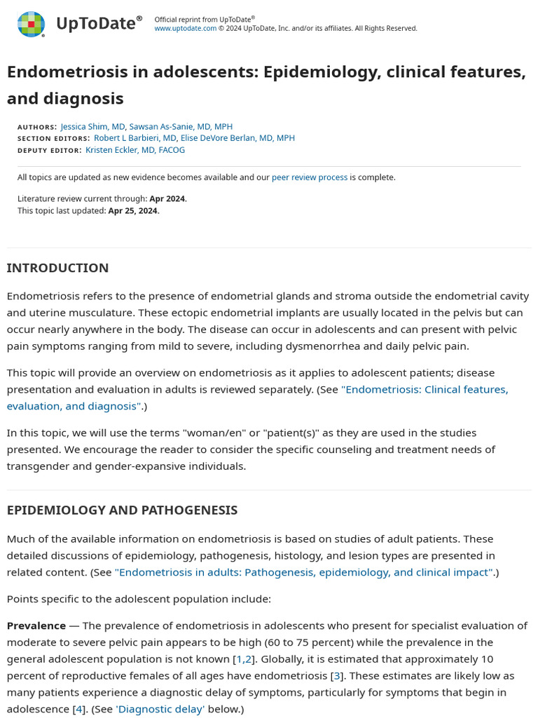 Endometriosis in Adolescents - Epidemiology, Clinical Features, and ...